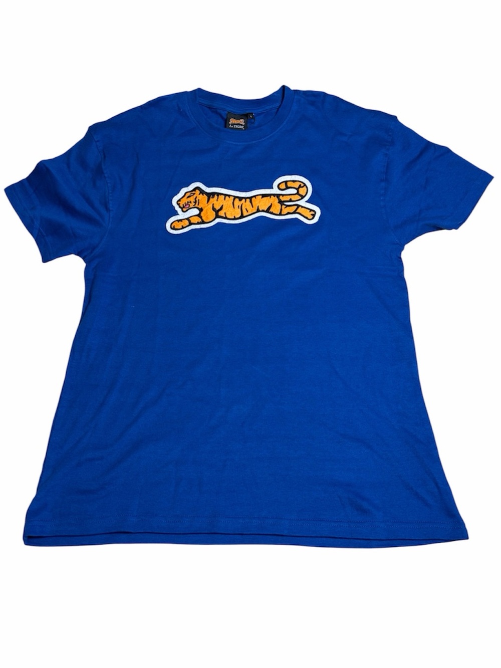 Le TIGRE Mens Medium Flocked Big Tiger Graphic T-Shirt Blue  Retro Velvet